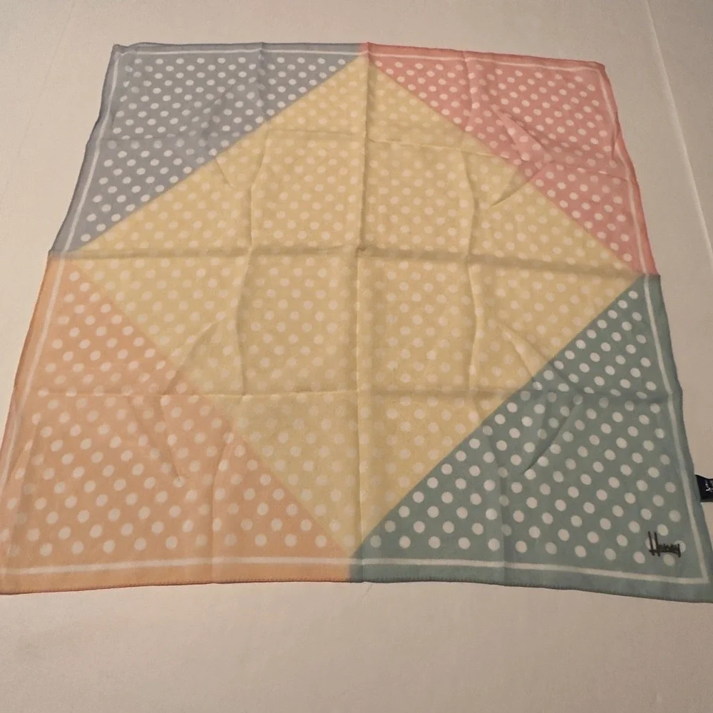 Honey Pastel Colorblock Polka Dot Square Scarf Made in Italy Blue Yellow Y2K Vtg
